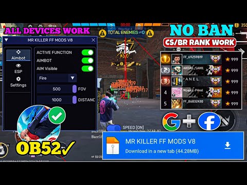 OB52 FREE FIRE MOD MENU 🔥 UNLIMITED DIAMOND HACK 🔥 FF MOD MENU APK 2025