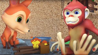 తోక కాలిన కోతి తెలుగు కథ | Tail burnt monkey Comedy story | 3D animated animals stories fairy tales