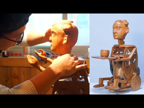 Wooden Automation Japanese Tea Serving Doll | Chahakobi Doll Recreation | Wooden Toy Design