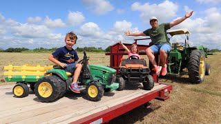 Using real tractors and kids tractors making hay | Tractors for kids