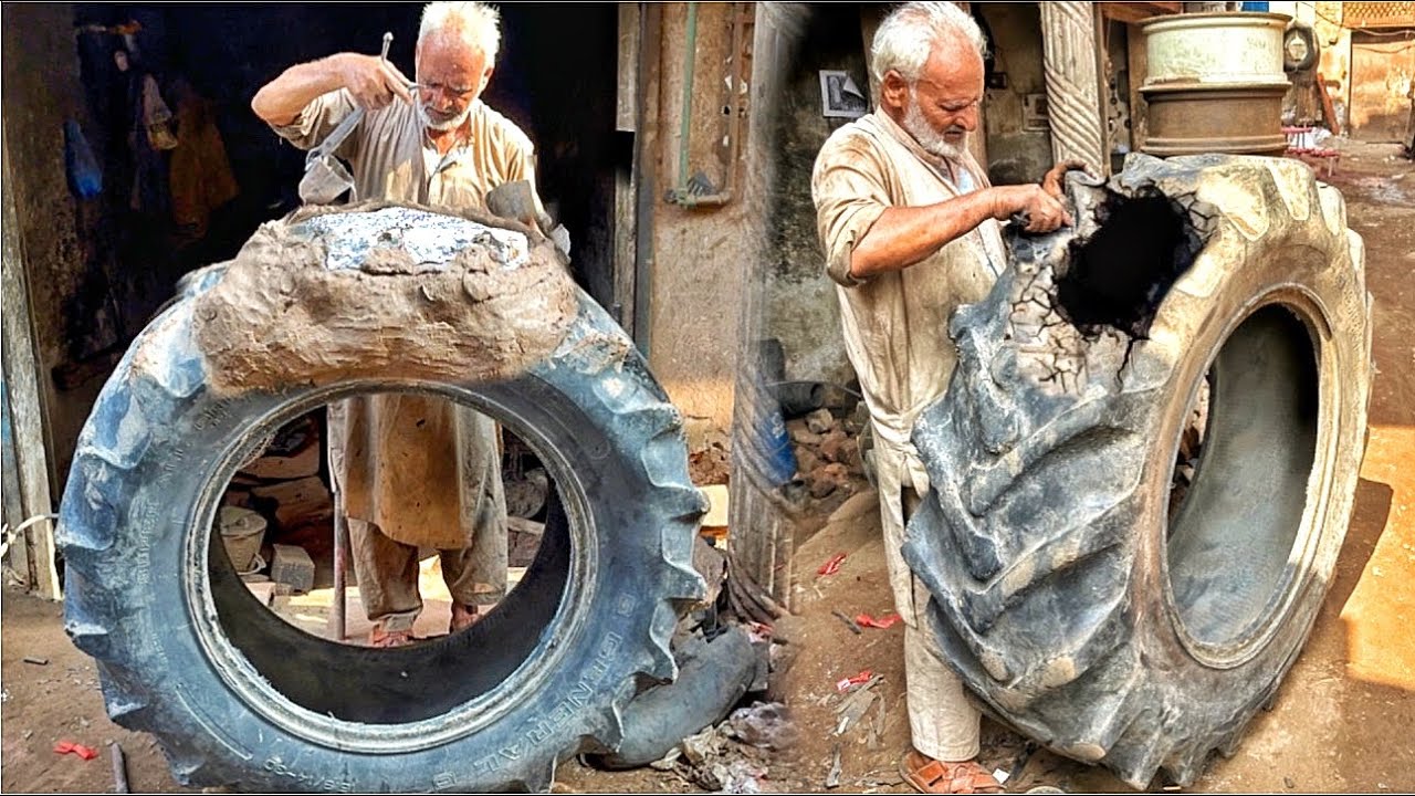 A Complementary Method Repairing Big Tractor Tire Using Aluminium Mold || 90 Year Old Asian Method