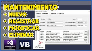 MANTENIMIENTO (REGISTRAR, MODIFICAR Y ELIMINAR ) EN VISUAL BASIC + SQL SERVER - VISUAL STUDIO 2019