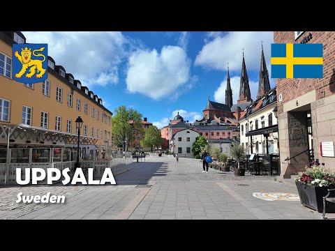Uppsala, Sweden. Sunday morning walk in the city. 4K