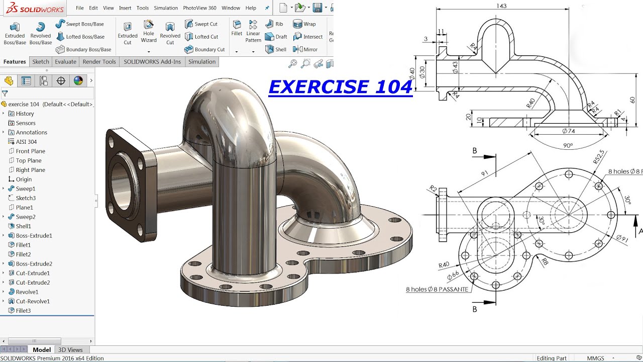 SolidWorks Drawing Tutorial for Beginners exercise 104