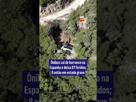 Ônibus cai de barranco na Espanha e deixa 87 feridos; 8 estão em estado grave