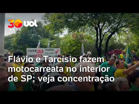 Apoiadores se concentram para ato de Flávio Bolsonaro e Tarcísio no interior de SP