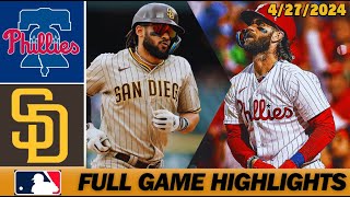 Philadelphia Phillies vs San Diego Padres [FULL GAME] Apr 27, 2024 | MLB Highlights MLB Season 2024