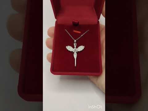 Подарок девушке кулон на цепочке "Ангел хранитель" ювелирная сталь и прозрачные цирконы в коробочке - фото 1 - id-p2268623373