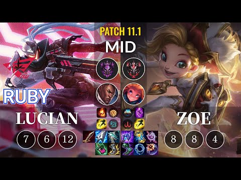 RW Ruby Lucian vs Zoe Mid - KR Patch 11.1