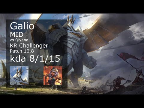 Galio Mid vs Qiyana - KR Challenger 8/1/15 Patch 10.8 Gameplay // [롤] 갈리오 vs 키아나 미드