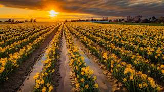 4K Golden Daffodils of Skagit Valley | Spring in Full Bloom | Relaxing Nature Video