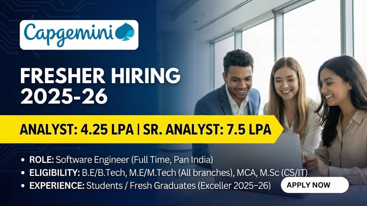 Capgemini Exceller 2025–26 Hiring | Software Engineer | ₹4–7.5 LPA | Freshers Apply #fresherjobs 
