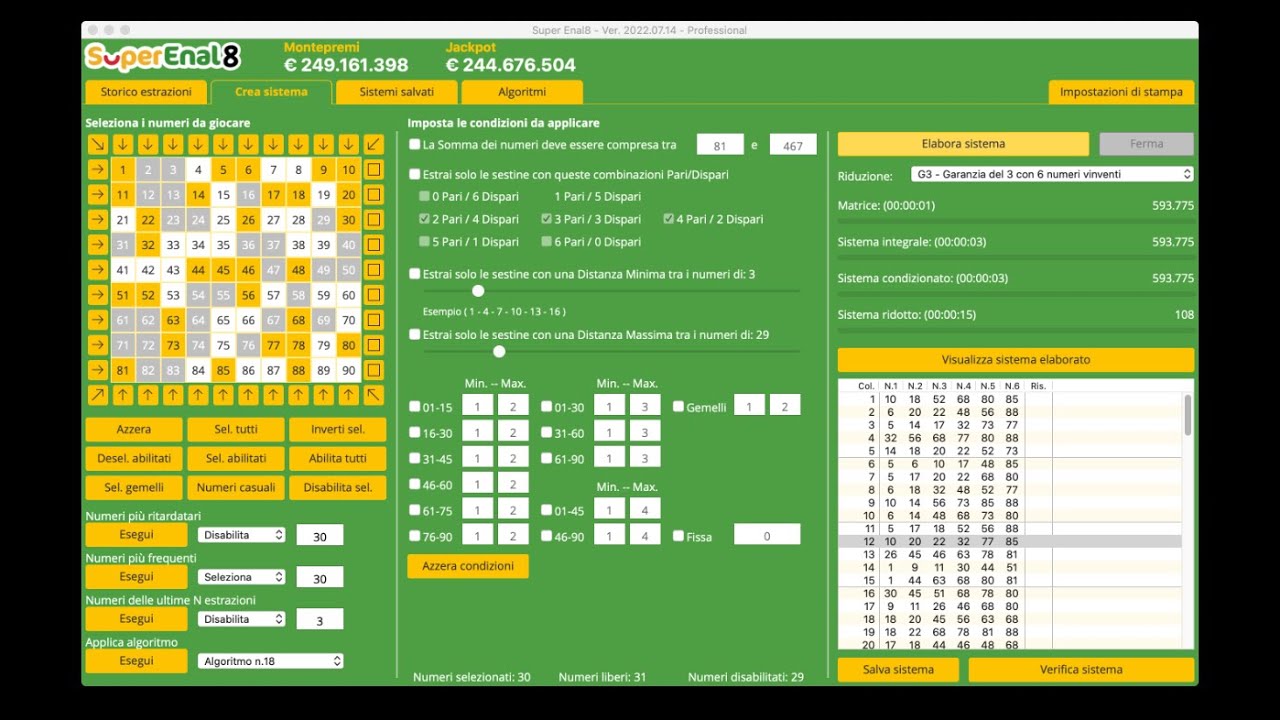 Creare sistemi per il SuperEnalotto