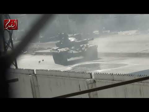 Syrian Arab army T-72M1 TURMS_T tank in action Damascus Al qadam district 4 2 2013
