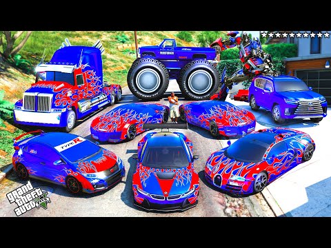 GTA 5 - Stealing TRANSFORMERS "OPTIMUS PRIME" Supercars with Franklin! (Real Life Cars #103)