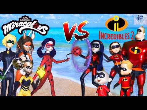 Ladybug VS Incredibles 2 Miraculous Ladybug Season 2 Doll Episode Summer Beach Vacation & Queen Bee
