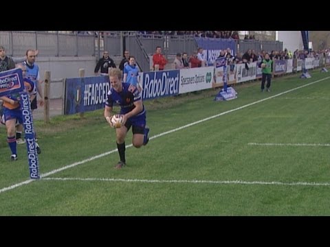 Ashley Smith strolls in for Try and gets injured - Zebre v Newport Gwent Dragons 29th March 2014