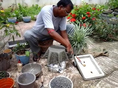 How to make bonsai pot with jut bag or coarse cotton cloth and cement