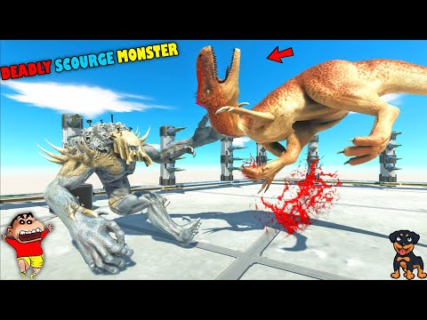 SCOURGE vs EVERY UNIT | SHINCHAN and CHOP fight DINOSAURS😱|😂Funny game in Hindi ANIMAL REVOLT BATTLE