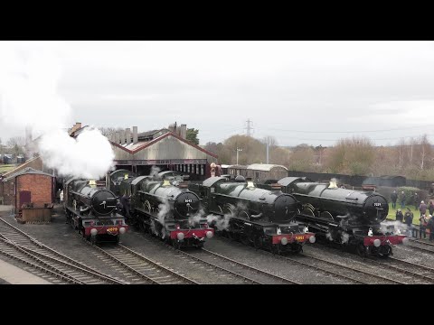 Double Headed Castles- 5043 & 7029 fly up Hatton Bank- plus 4 Castle line up at Didcot. 4/3/23