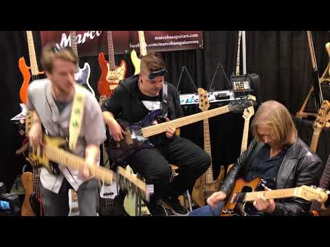 Michael Sims , Carl Dawkins and Nick G - Marco Bass Guitars NAMM 2018