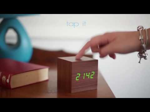 AirGear Wooden Cube LED Alarm Clock with Temperature and Sounds Control