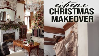 Extreme Cozy Cabin Christmas Decor Makeover: English Cottage Meets Equestrian Hunting Lodge Decor