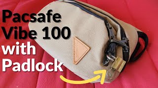 Pacsafe Vibe 100 anti-theft Hip Pack Coyote Colour - zipper locking system demonstration