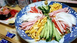 【家ラー宅飲み】自家製冷やし中華 海鮮あふれ盛り【足が痛いです・・・】