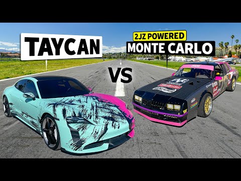Classic vs Electric Drag Race Duel! JZ-swapped Monte Carlo vs Porsche Taycan Turbo