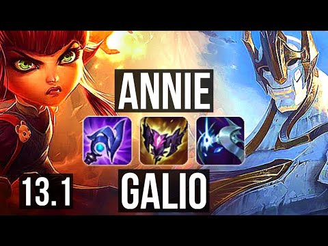 ANNIE vs GALIO (MID) | Rank 4 Annie, 2.8M mastery, 900+ games, Godlike | EUW Challenger | 13.1
