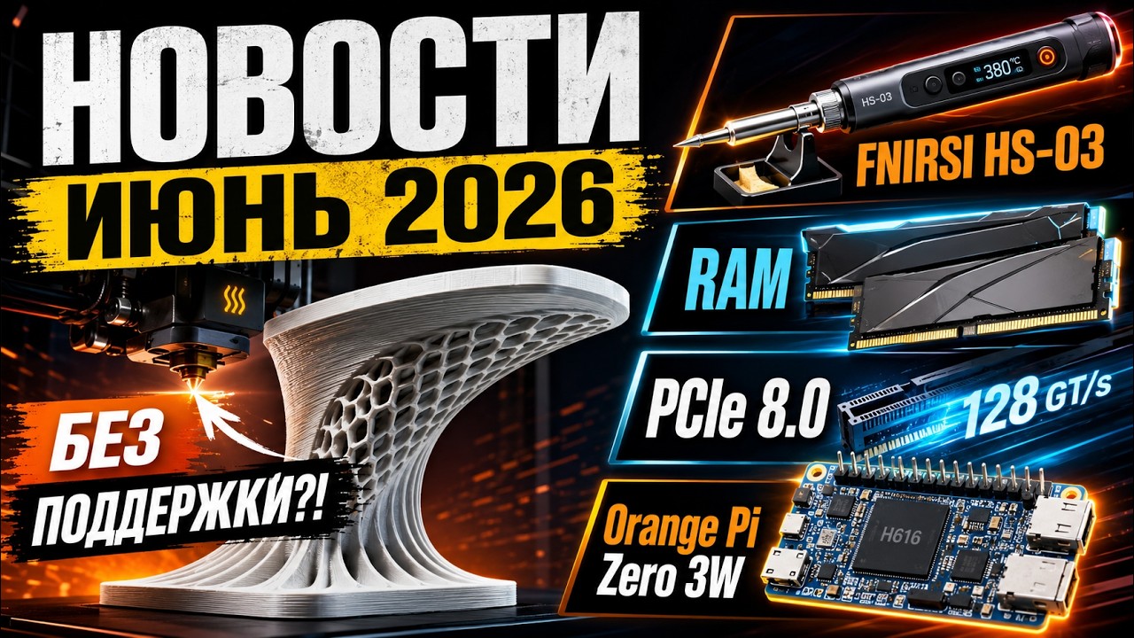 3D-печать по Воздуху, Аккум Паяльник Fnirsi, Новые Модули RAM, PCI 8.0, Новый OrangePI Zero 3W