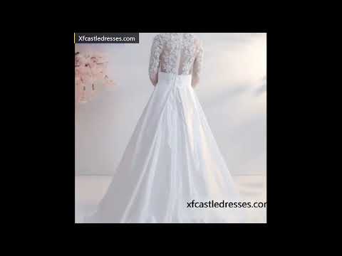 A Line Satin Lace Wedding Dress with Sleeves for Bride 2020 TB309