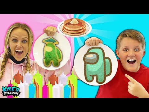 DIY Breakfast Pancake Art Challenge! FUN AND CREATIVE AMONG US Family GAME!
