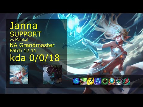 Janna Support & Zed vs Maokai & Yasuo - NA 0/0/18 Patch 12.11 Gameplay