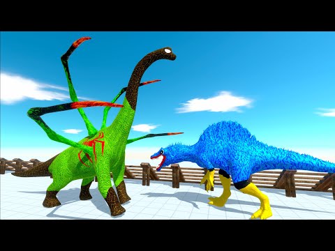 HUGGY WUGGY SPINO vs GREEN SPIDERMAN BRACHI DEATH RUN - Animal Revolt Battle Simulator