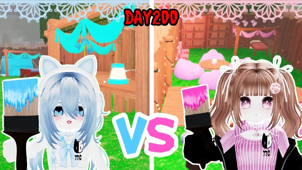 「99日生き残る」でワンカラー部屋づくりチャレンジ🩵🩷｜99Nights in the Forest /ロブロックス