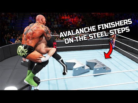 10 Extreme Avalanche finishers on steel steps - WWE 2K20