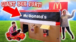 Giant McDonald's Box Fort! Drive Thru with Power Wheels!