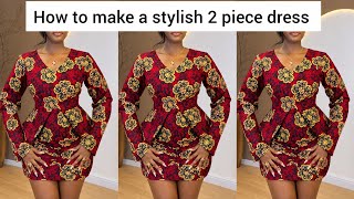 HOW TO SEW A STYLISH 2 PIECE BLOUSE WITH FRONT SLIT AND SKIRT #viral #tutorial