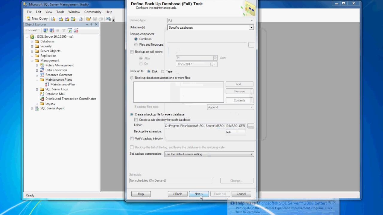 Create automatic backup in sql server 2008