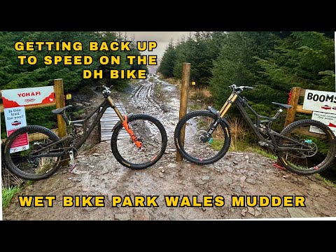 Trying to get back up to speed on the downhill bike at bike park wales (very wet) 