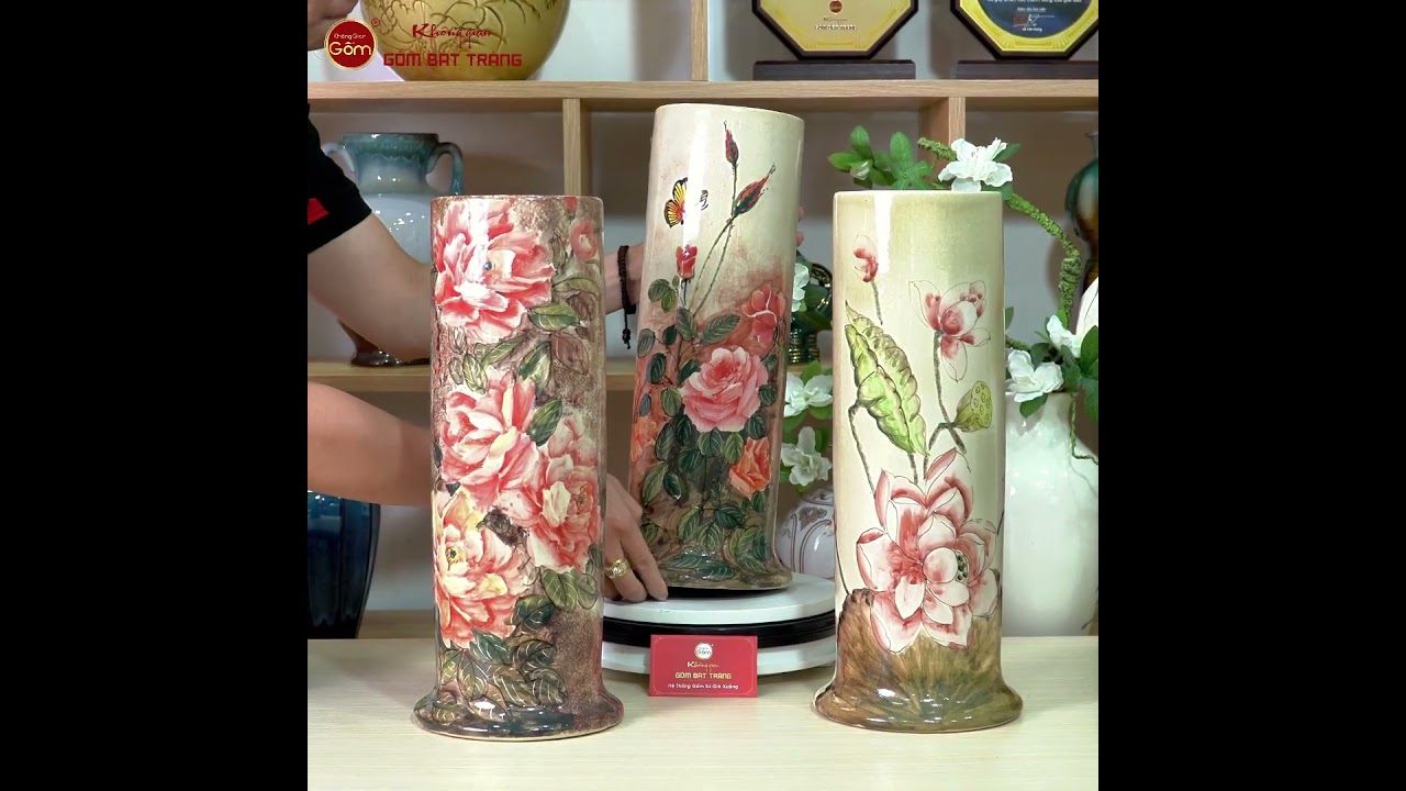 Lọ Hoa Dáng Ống Vẽ Hoa