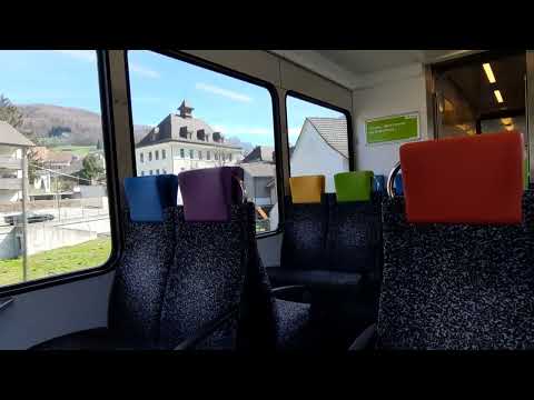 Mitfahrt im Triebzug der S9 thurbo/SBB Fensterplatz und Innenraum/Einfahrt Station Läufelfingen BL