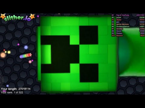 Slither.io A.I. CREEPER MINECRAFT Vs  Pro Snakes - Epic Skin Slitherio Vip Gameplay - World Record