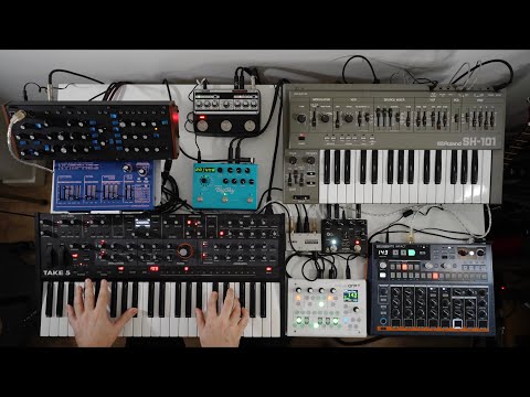 Hypnotic jam with Sequential Take 5, Midicake ARP, Dreadbox Nymphes, Roland SH-101, DrumBrute Impact