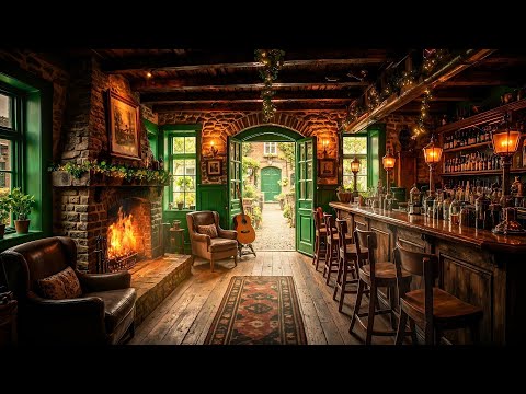Cozy Irish Pub Ambience 🍀 Relaxing Acoustic Guitar Music, Crackling Fire | Stress Relief