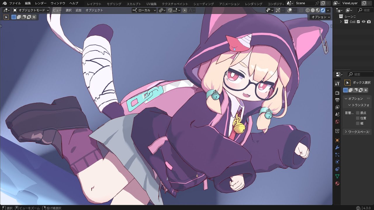 【Blender】キャラクターモデリング＆アニメーションタイムラプス　～猫耳パーカー～