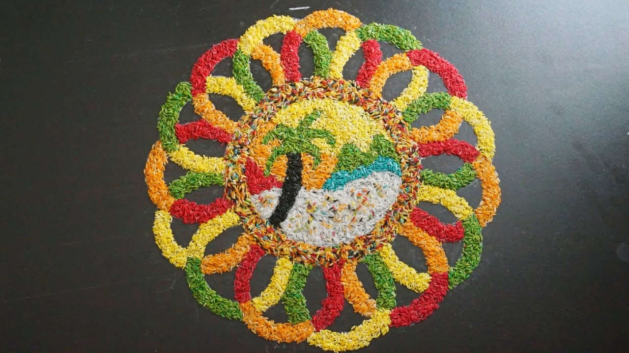 Onam pookalam rangoli design step by step instruction