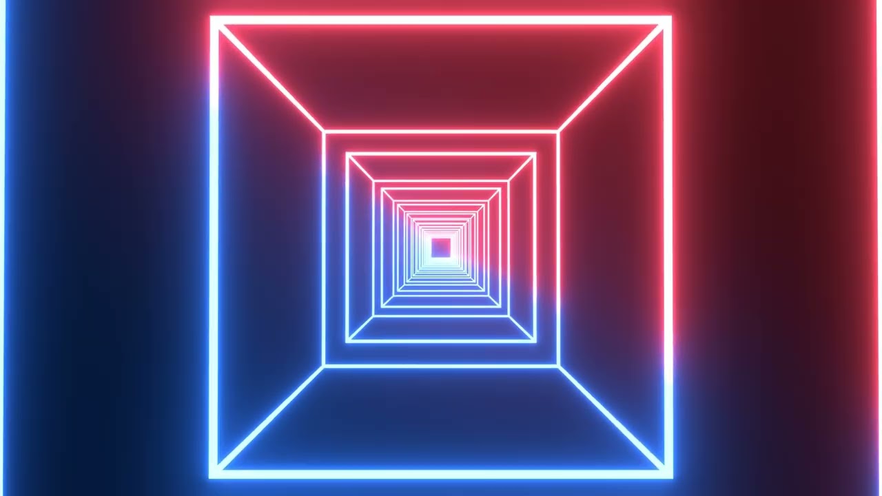 Abstract Neon Square Box Animation On Dark Black Background | Digital Neon Animation Loop Background